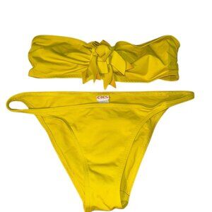 eres French yellow flower-bow two piece bikini size 6 bottom/8 top